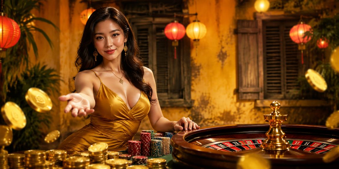 Đèn lồng Hội An lung linh bên bàn roulette casino trực tuyến