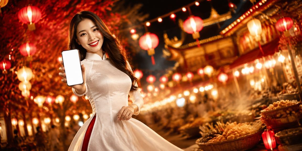 Phụ nữ áo dài Huế sử dụng điện thoại truy cập ứng dụng casino mobile với giao diện hiện đại